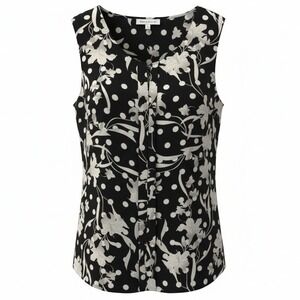 Rose + Olive 2X Black and White Sleeveless Sheer Floral Blouse EUC‎